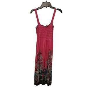 Sophia Womens Pink Floral Smoked Sleeveless Pullover Fit & Flare Dress Size L